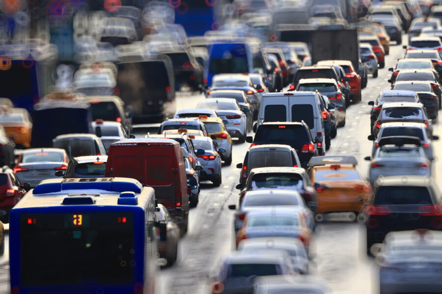 Many cars on the road top view traffic jam rush hour