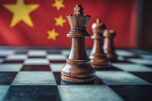 Geopolitical strategy revealed through chess on a chinese flag