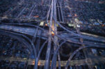Aerial view los angeles highway intersection usa