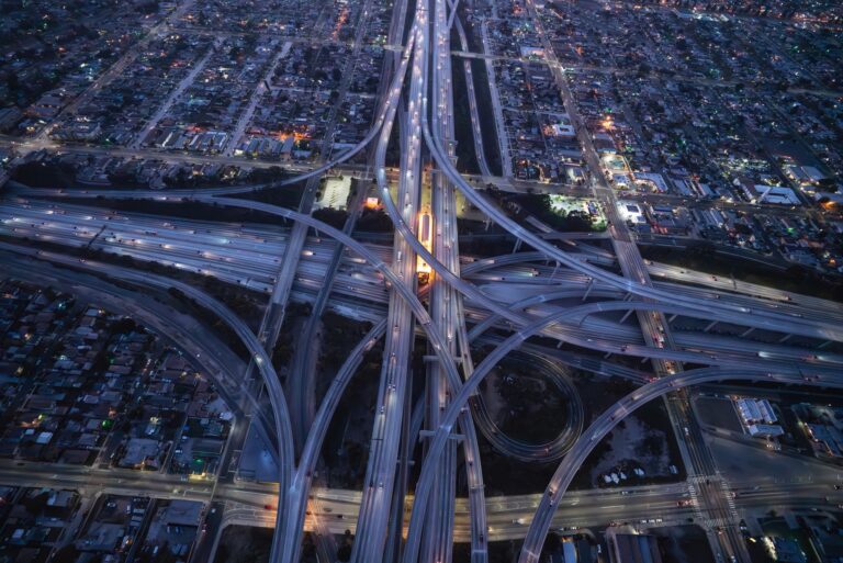 Aerial view los angeles highway intersection usa