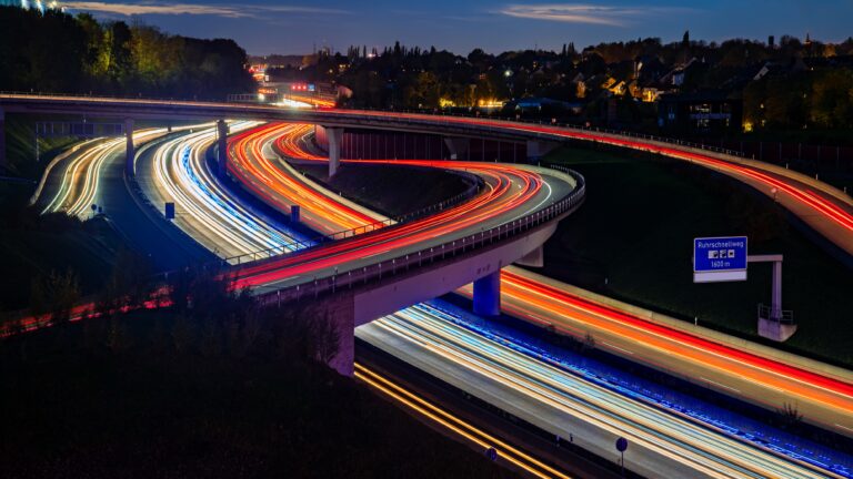 Germany autobahn night lights traffic