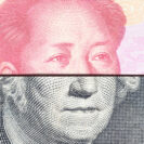 Trade war / trade tension between us and china, financial concept : notes of usa and china with faces of president g washington and mao zedong, depicts trade conflict between washington and beijing