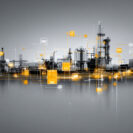Abstract tech white gold and silver background showcasing smart factory concept representing industry 4.0 automation and data exchange in modern manufacturing technologies and innovation