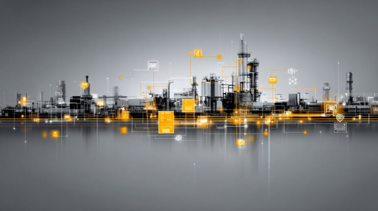 Abstract tech white gold and silver background showcasing smart factory concept representing industry 4.0 automation and data exchange in modern manufacturing technologies and innovation