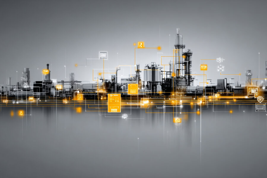 Abstract tech white gold and silver background showcasing smart factory concept representing industry 4.0 automation and data exchange in modern manufacturing technologies and innovation